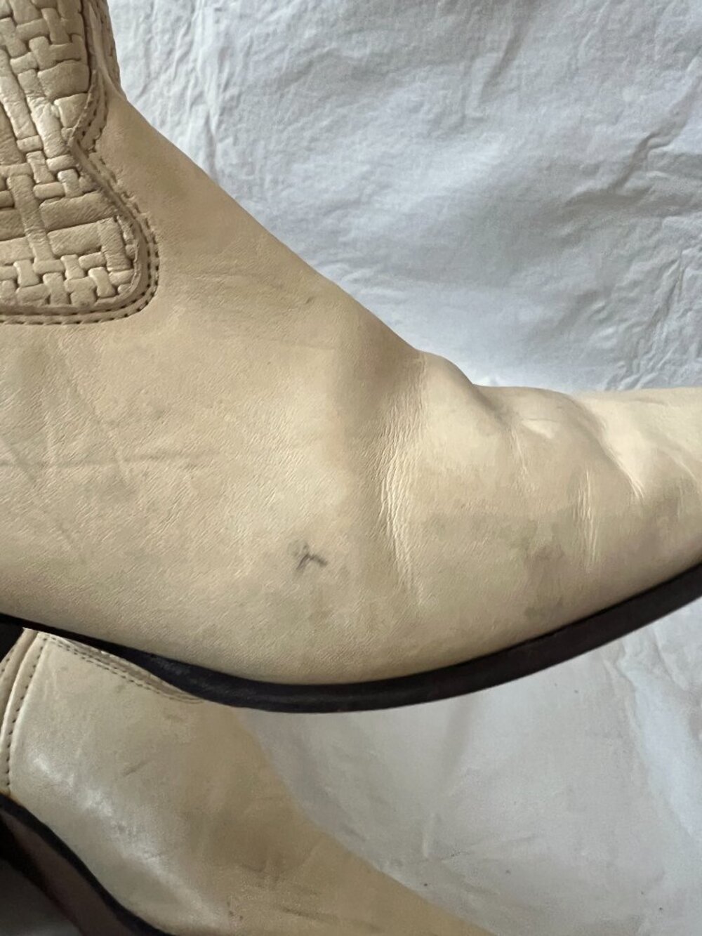 Vintage western boots Laredo cream leather basket weave womens 10 almond toe - Picture 9 of 15